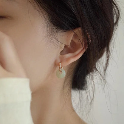 Sterling Silver Jade Geometry Hoop Earrings Women Versatile Jewelry