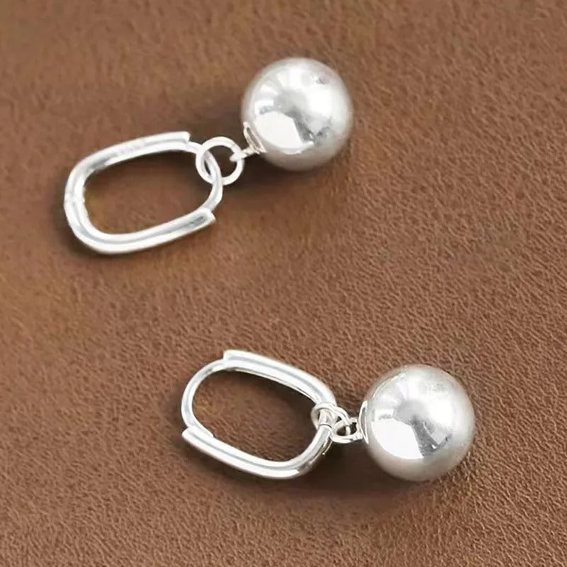 Silver Drop Earrings for Women Geometric Ball Party Jewelry
