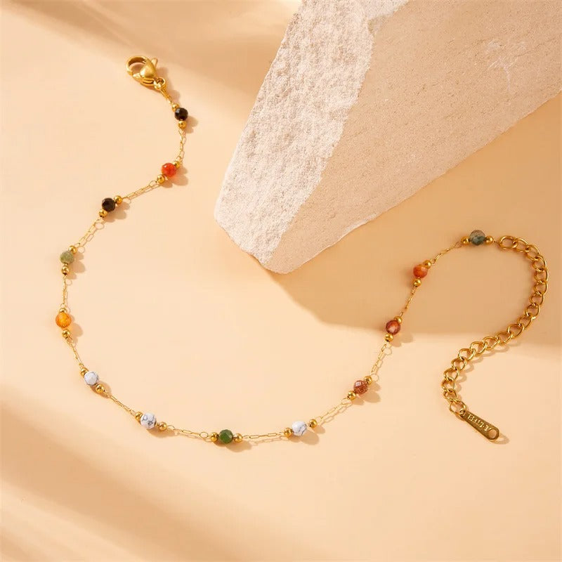 Natural Colored Beads Bracelet Women Non-Fading Golden Hand Jewelry