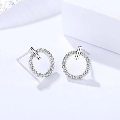 New Fashion Rock Round Rhinestone Stud Earrings 925 Sterling Silver Simple Elegant Circle Punk Drop Ear Stud Women Jewelry Gift