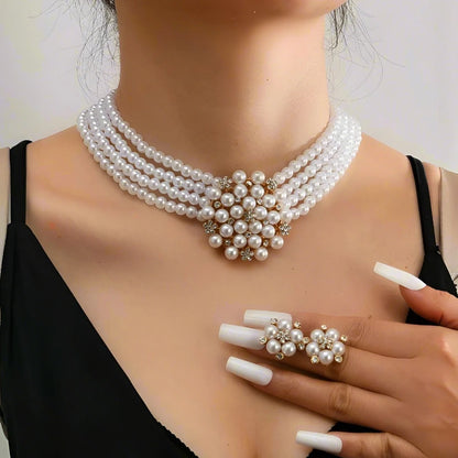 Alloy Pearl & Rhinestone Jewelry Elegant Necklace & Earrings