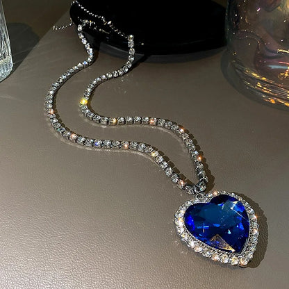 Big Crystal Heart Pendant Necklace For Women Necklace Titanic Heart Of Ocean Blue Heart Love Forever Jewelry