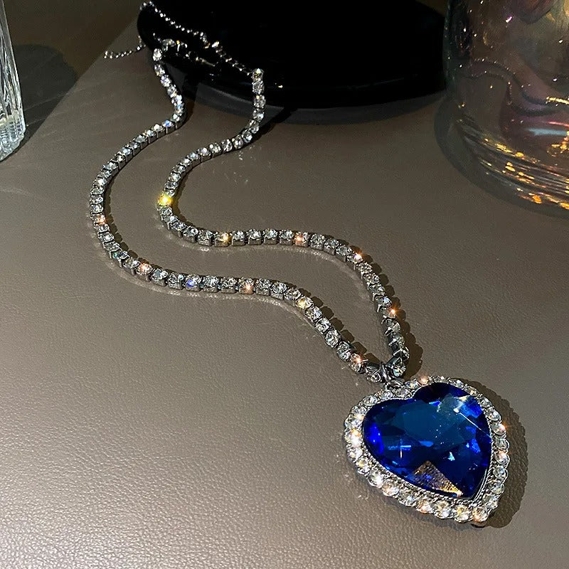 Big Crystal Heart Pendant Necklace For Women Necklace Titanic Heart Of Ocean Blue Heart Love Forever Jewelry