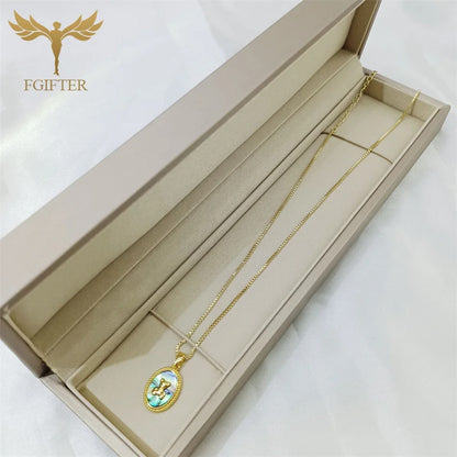 Cute Little Bear Natural Abalone Shell Oval Dangle Necklace Stainless Steel Copper Chain Temperament Jewelry Vacation Party Gift