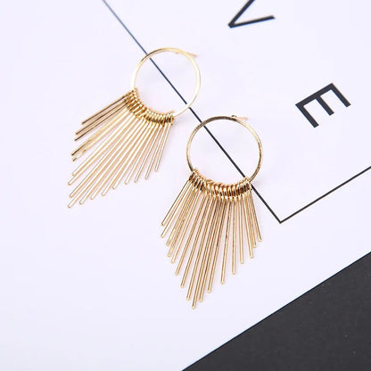Metal Tassel Earrings Women Multi-Layer Geometric Dangle Jewelry