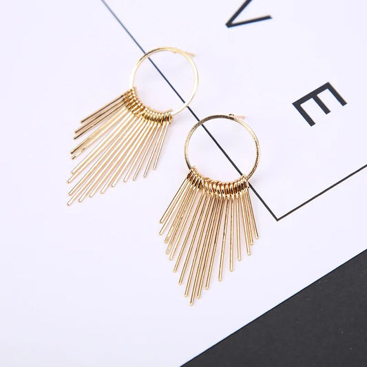 Metal Tassel Earrings Women Multi-Layer Geometric Dangle Jewelry
