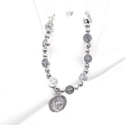 Catholic Vintage Metal Saint Benedict Pendant Bracelets Elastic Religious Rosaries