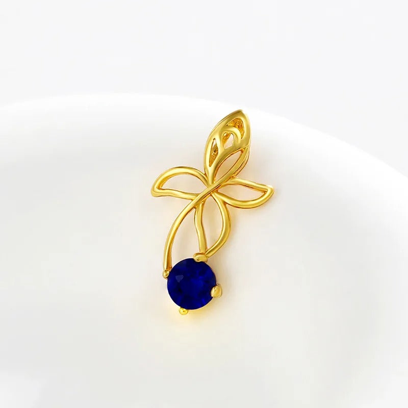 Fashion 18 K Gold Color Sapphire Flower Pendant Necklace for Women Bride Clavicle Chain Birthday Wedding Jewelry Gifts