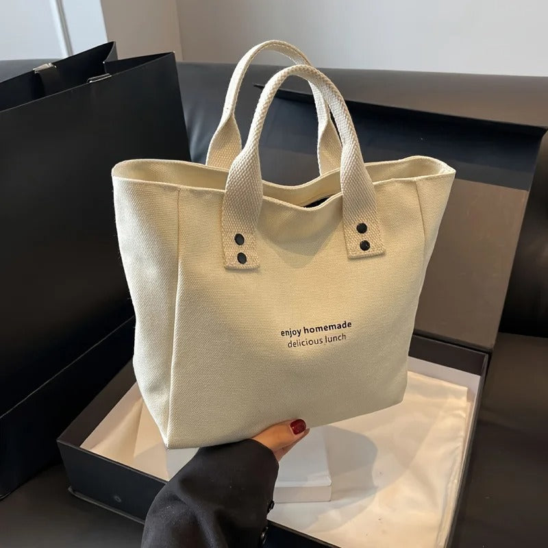 Classic Canvas Tote Bag Durable Solid Color Shoulder Bag for Work