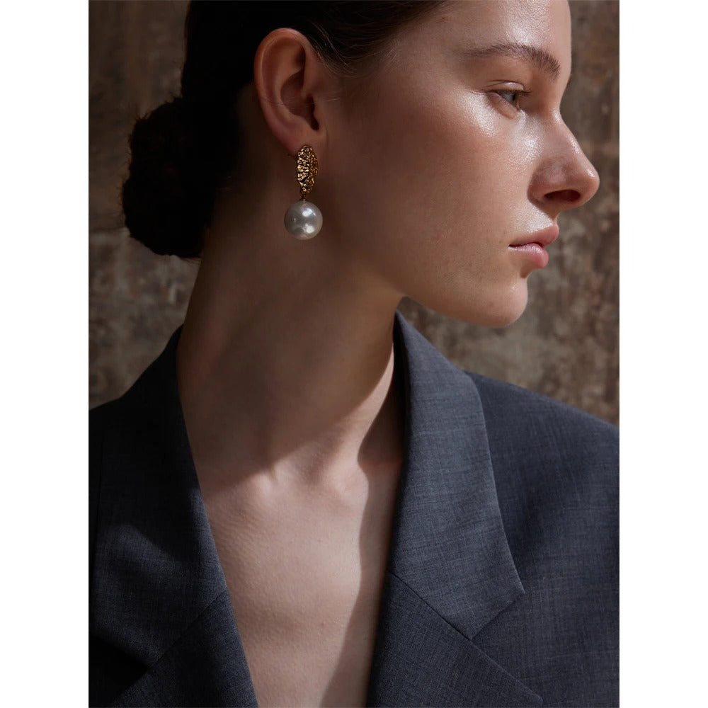 Simulated Pearl Round Drop Earrings Women Korean Style Jewelry