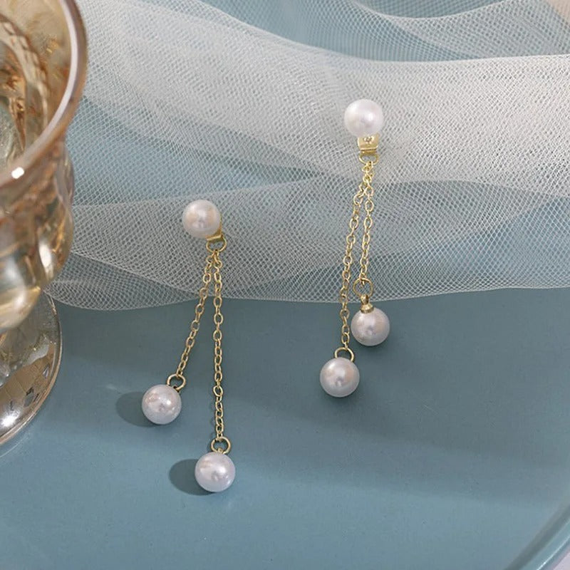 Korean Pearl Tassel Drop Earrings Women Wedding Party Jewelry