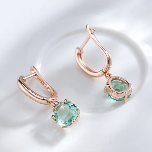 Light Green Stone Women's Drop Earrings 585 Rose Gold Color Simple Fashion Daily Jewelry