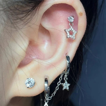 Silver Star Chain Double Ear Hole Y2K Earrings for Women