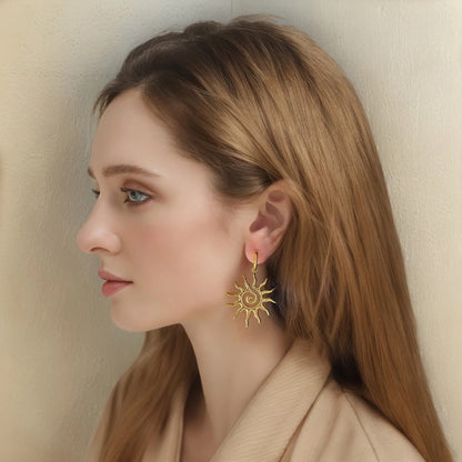 Golden Sun Geometric Drop Earrings Women Vintage Trend Fashion Jewelry