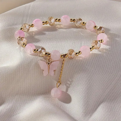 Purple Butterfly Beaded Stretch Bracelet for Women & Girls
