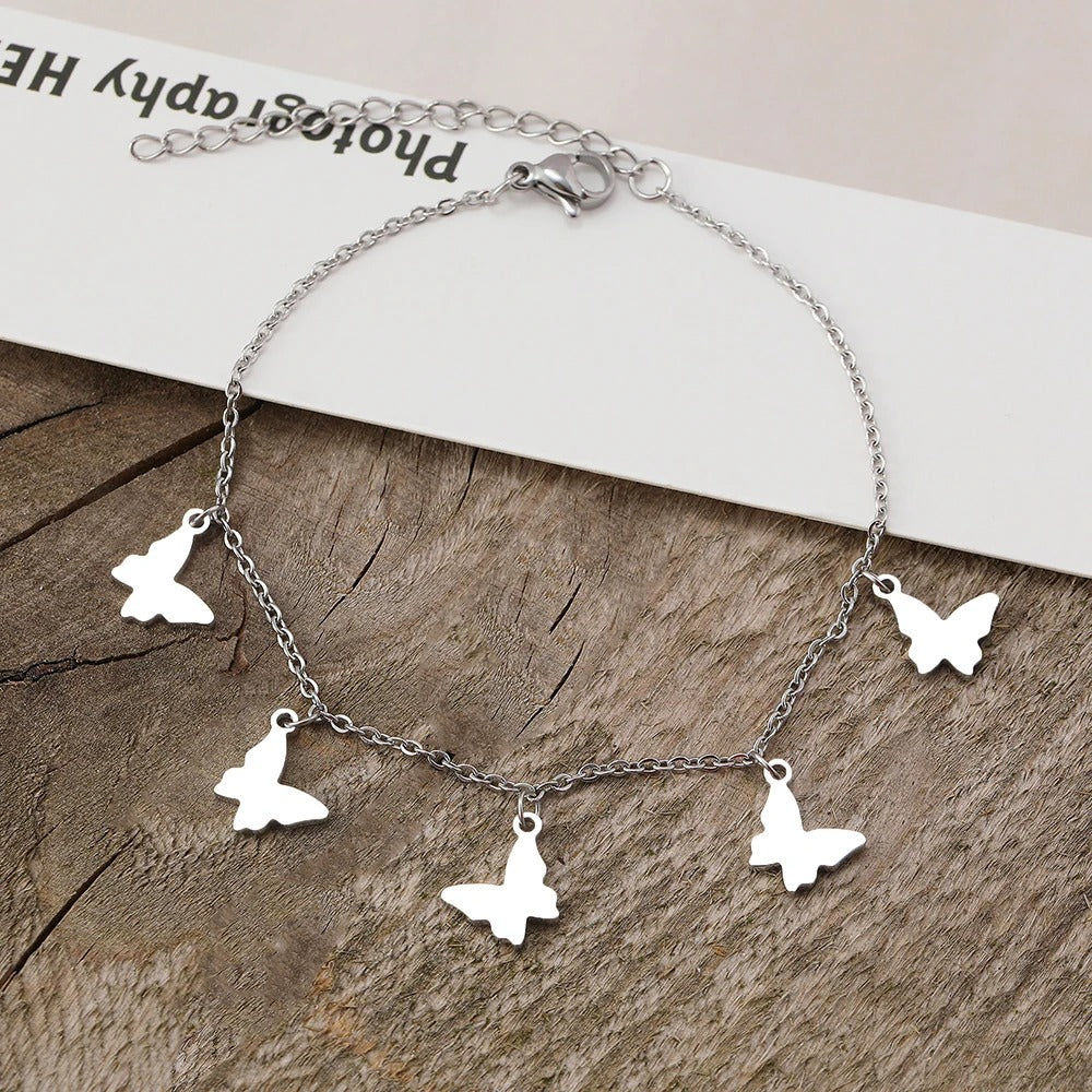 Stainless Steel Butterfly Pendant Bracelet Vintage Women’s Jewelry