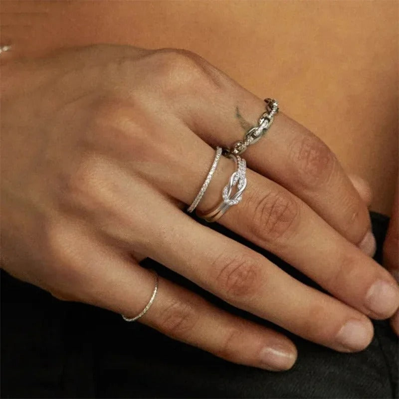 Bilayer Geometric Knot Ring Luxury Zircon Couple Jewelry