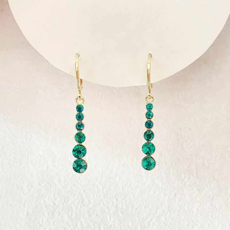 Green Long Dangle Earrings Women Multi-Layer Rhinestone Beads