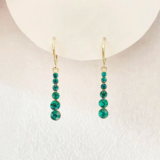 Green Long Dangle Earrings Women Multi-Layer Rhinestone Beads