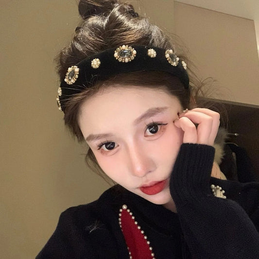 Autumn & Winter Sparkly Rhinestone Elegant Hair Holding Headband High-End Light Luxury Korea Style Hair Clip for Women