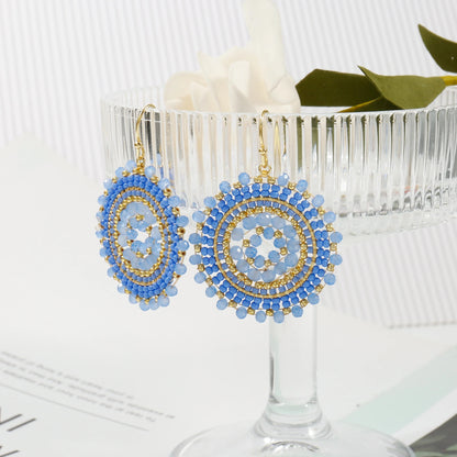 Handmade Crochet Crystal & Seed Beads Drop Earrings Women