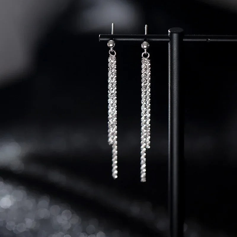 Silver Tassel Long Earrings Women Korean Trendy Dangle Jewelry