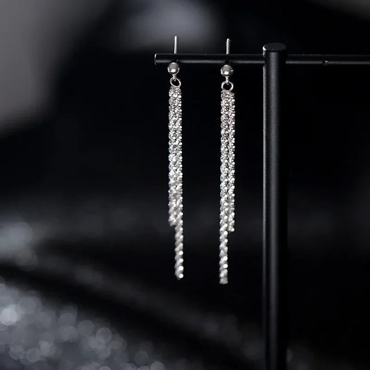 Silver Tassel Long Earrings Women Korean Trendy Dangle Jewelry
