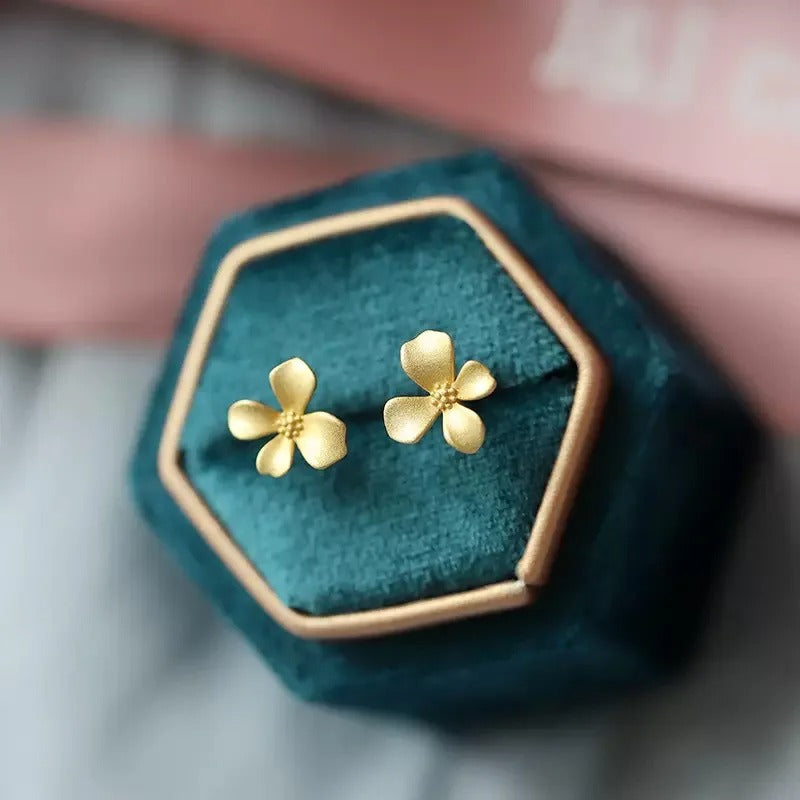 Korean Flower Stud Earrings Women’s Simple Elegant 14K Gold Jewelry