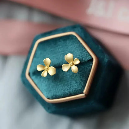 Korean Flower Stud Earrings Women’s Simple Elegant 14K Gold Jewelry
