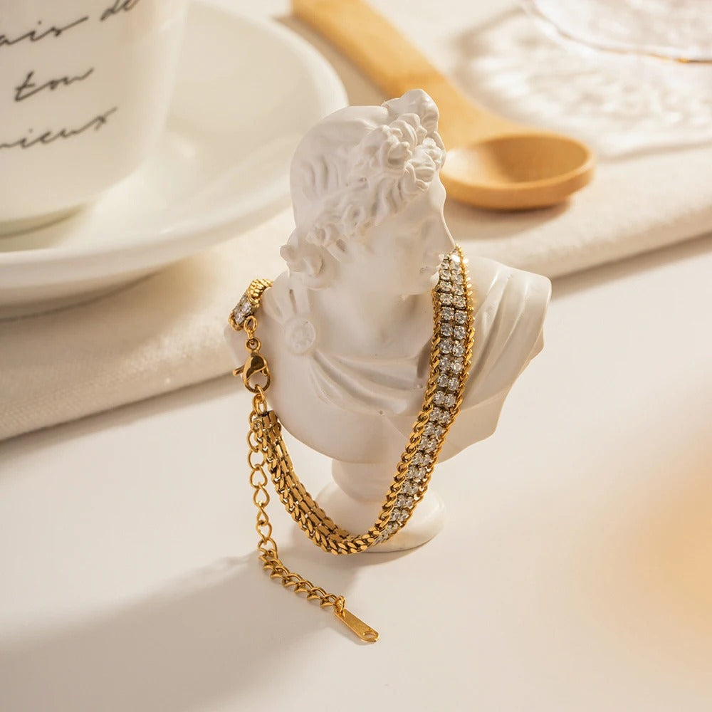 Women's Square Zircon Bracelet Double Layer Stainless Steel Vacation Gift