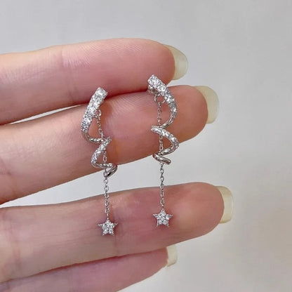 Trend Long Tassel Star Dangle Earrings Crystal Snowflake Women