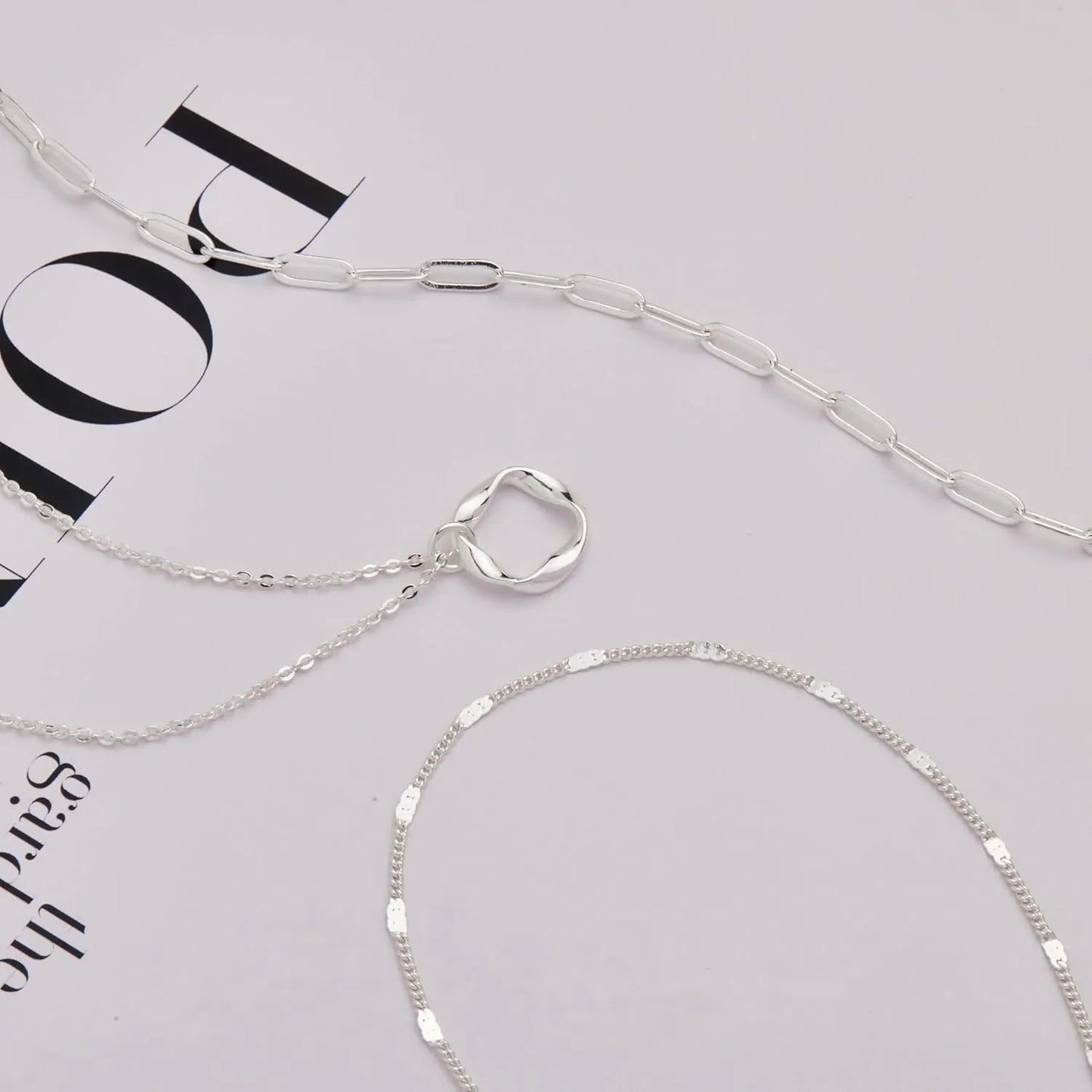 14K Gold and Silver Plated Layered Necklace Set Paperclip Chain