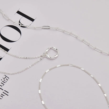 14K Gold and Silver Plated Layered Necklace Set Paperclip Chain