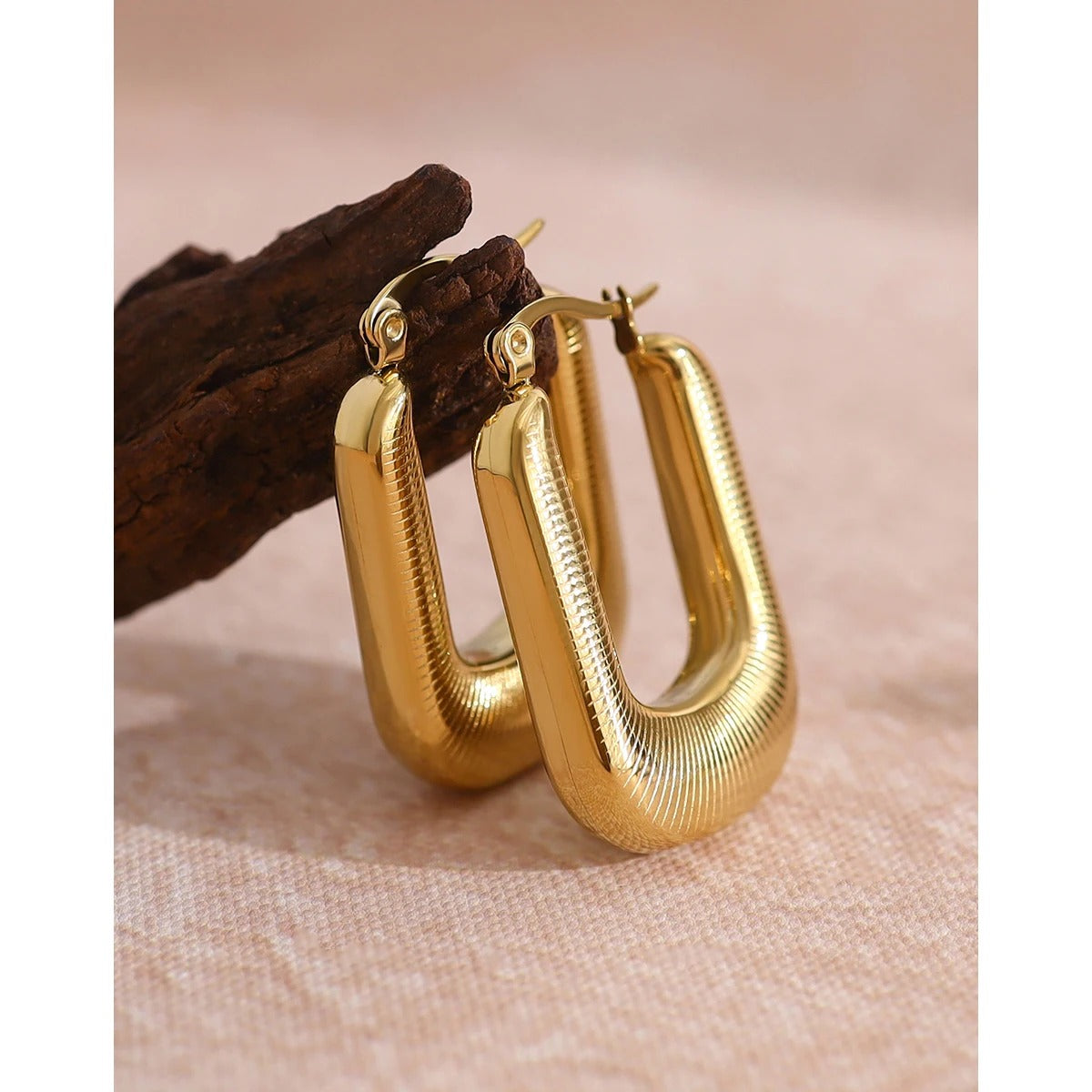 18K Gold Plated Geometric Hoop Earrings for Women