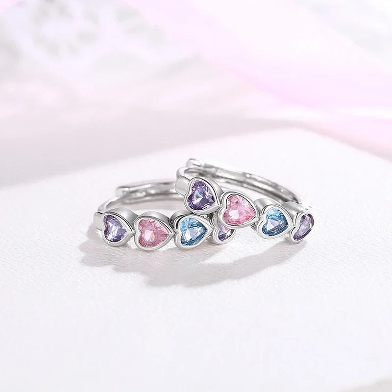 Dainty Heart CZ Hoop Earrings Colorful Women Jewelry