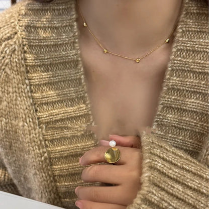 Trendy Stainless Steel Heart Charm Necklace Women Bead Choker Jewelry