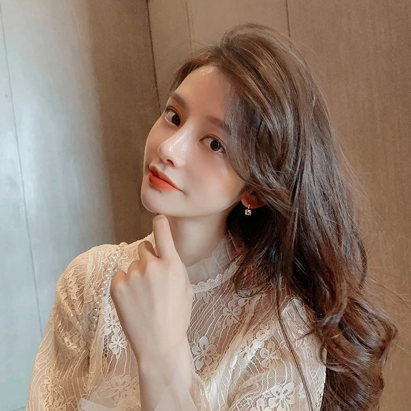 Square Crystal Stone Earrings Women Gold Plated Clear & Black Jewelry