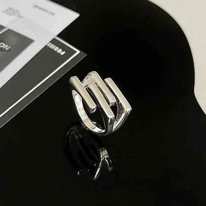 Sterling Gold Geometric Zircon Ring Handmade Retro Jewelry for Women