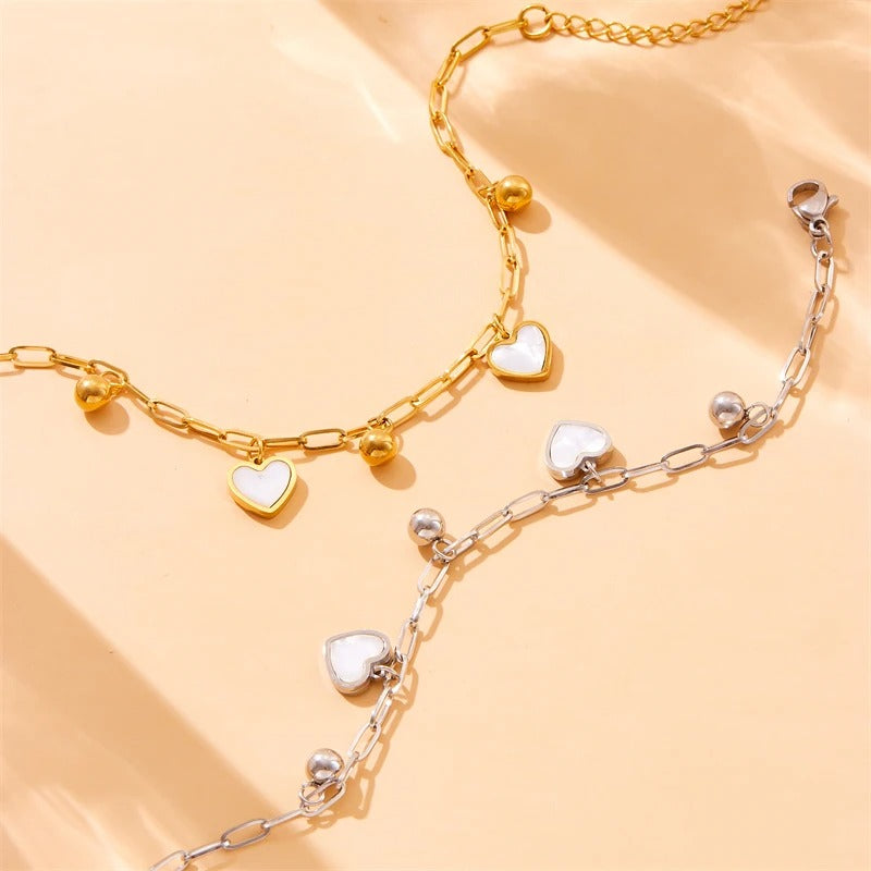 316L Stainless Steel Heart Double-Layer Bead Bracelet for Women