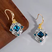 Elegant Blue Rhombus Gemstone Dangle Earrings for Women