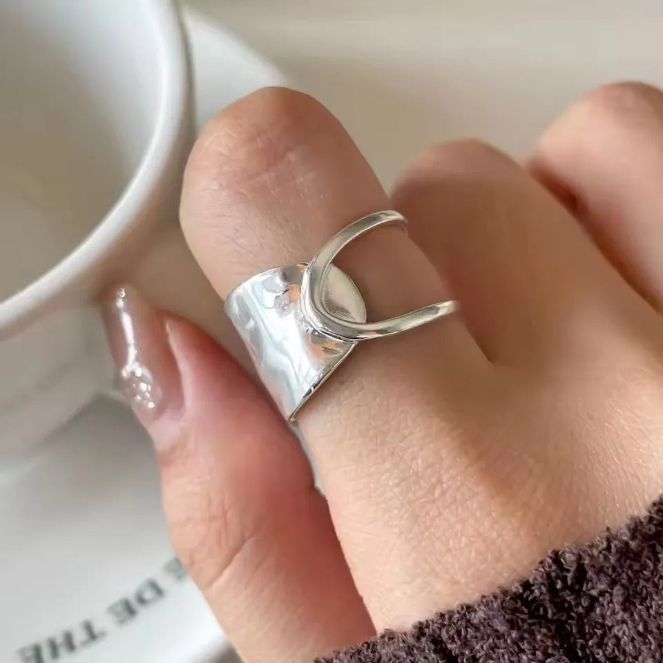 Sterling Silver Irregular Geometric Ring for Women Minimalist Jewelry
