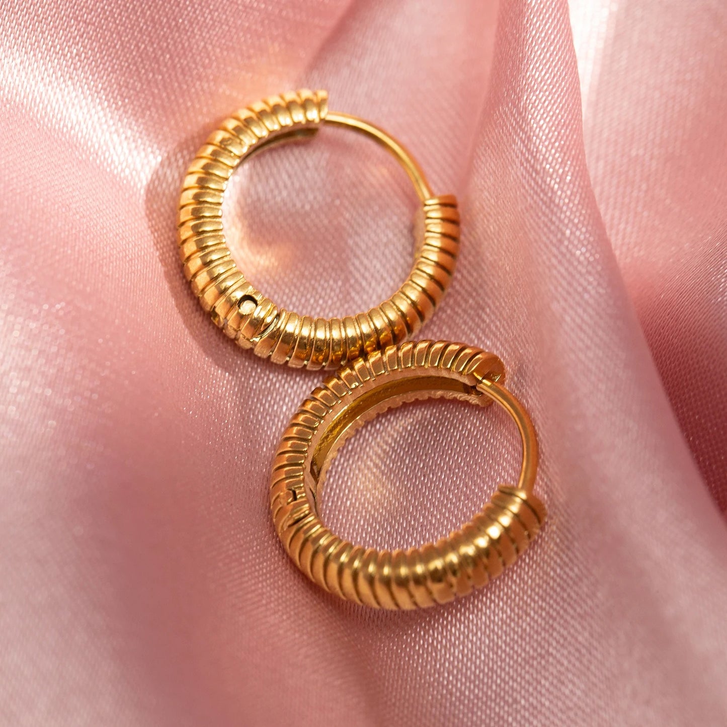 Gold Plated Stainless Steel Hoop Earrings Unisex Minimalist Jewelry