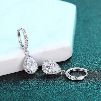 Women’s Silver Drop Earrings AAA Cubic Zirconia Engagement Jewelry