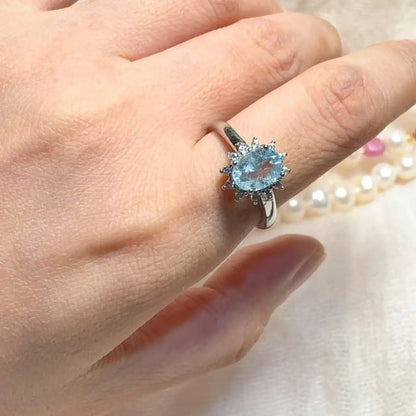 Vintage Aquamarine Ring Women Stainless Steel Classic Jewelry