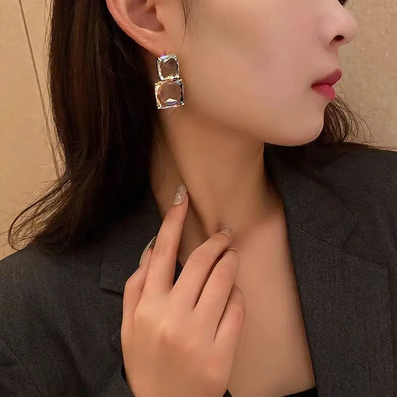 Transparent Glass Crystal Earrings For Women Geometric Square Dangle Earrings 2025 New Trendy Party Ear Jewelry Girls Gifts