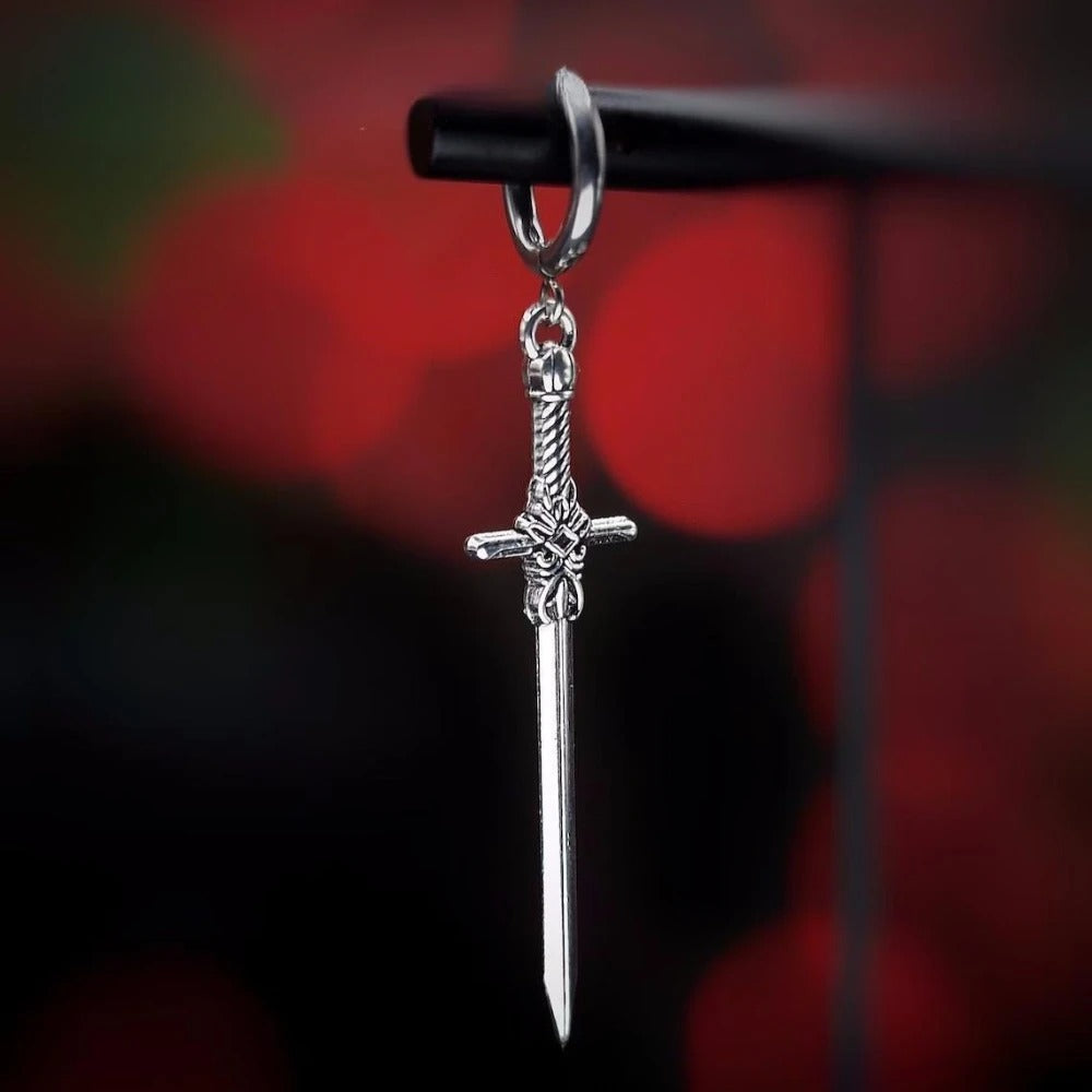 Punk Goth Sword Drop Dangle Earrings for Men Hip Hop Style