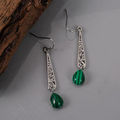 Vintage Green Drop Pendant Earrings Bohemian Style Jewelry for Women