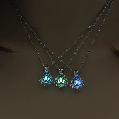 Luminous Glowing In The Dark Moon Lotus Flower Shaped Pendant Necklace For Women Yoga  Jewelry