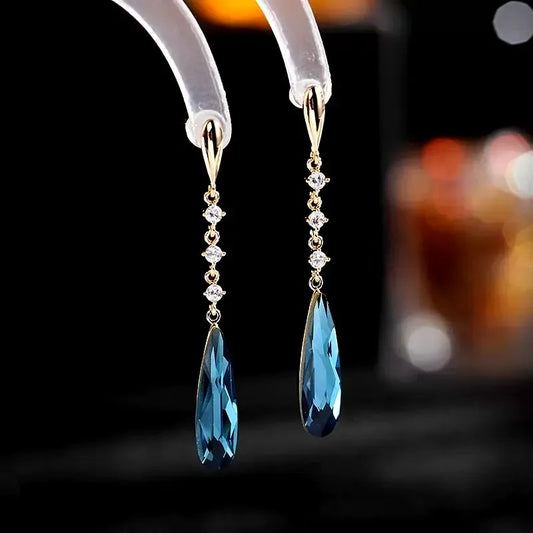 Blue Crystal Water Drop Dangle Earrings for Women Party Wedding Jewelry