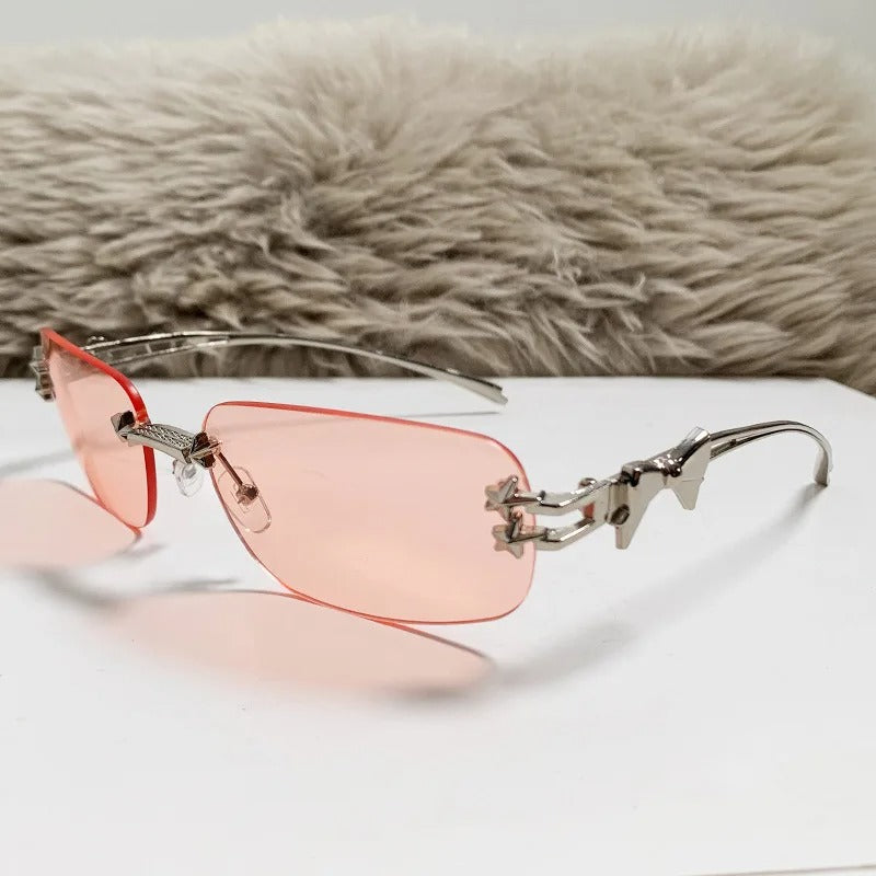 Y2K Vintage Rimless Square Sunglasses with Star Rivet UV Protection